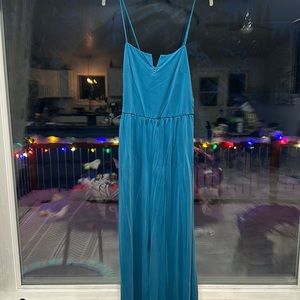 Teal Pant Jumpsuit with V Neckline